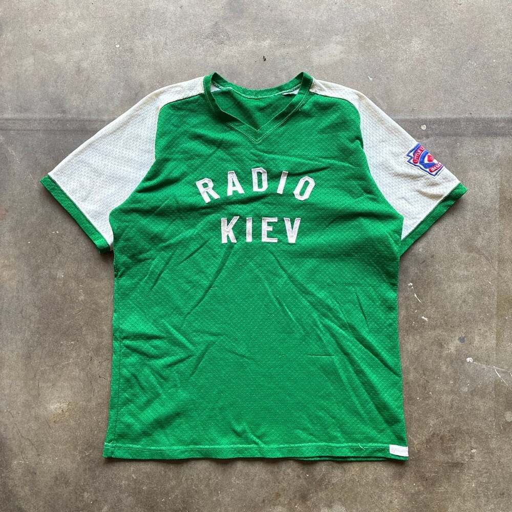Vintage 1970s Little League Baseball Green & White Mesh Jersey Shirt Radio Kiev